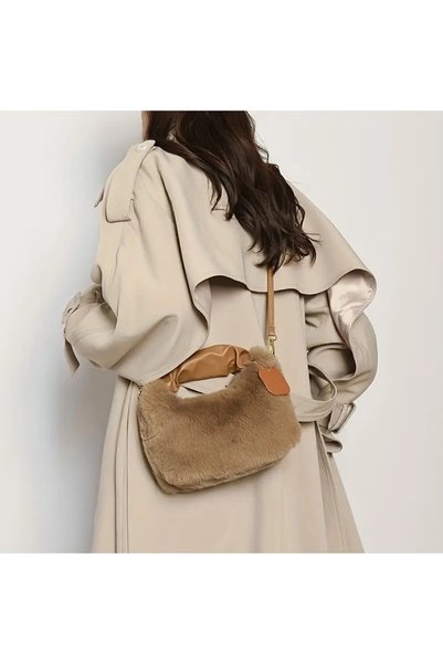 Ovo Life Women's Stylish Fur Zippered Soft Plush Shoulder Bag