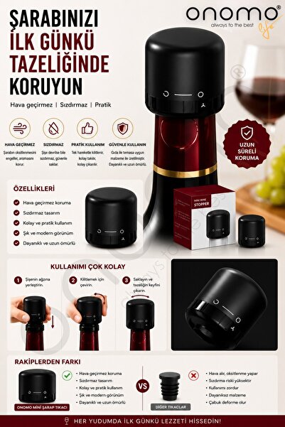 Onomo Life Vakumlu Sızdırmaz Şarap Şişesi Tıpası