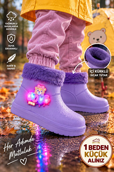Twingomax Çocuk Kışlık Emojili Işıklı Konforlu Yağmur Çizmesi Unisex