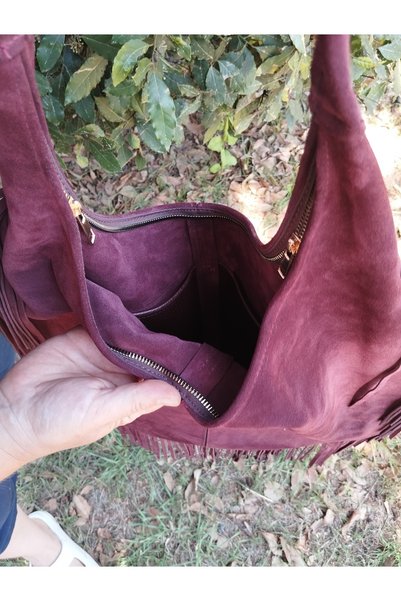 Forest Western Drop Tassel Detailed Real Suede Women's Bag