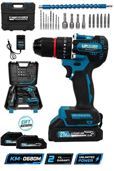 13mm 21 V 5 PİLLİ ÇİFT AKÜLÜ KÖMÜRSÜZ ÇELİK MANDREN DARBELİ MATKAP