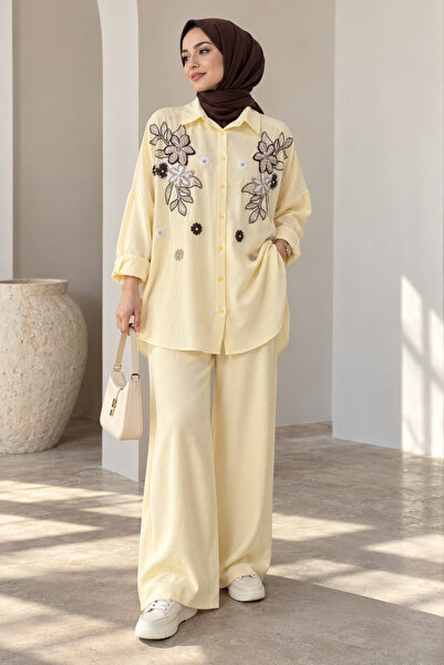 BURRASCA Oversize Linen Set with Embroidered Stones