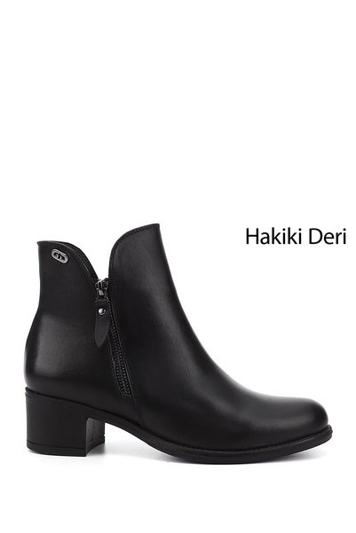 GÖNDERİ(R) Kadın Siyah Çift Fermuarlı Kalın Topuklu Hakiki Deri Bot