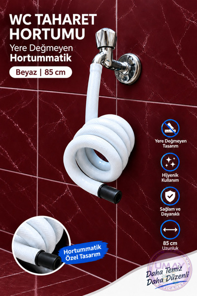 Wc Matik WC Taharet Hortumu Hortummatik Yere Değmeyen Esnek Beyaz Hijyenik Kl...