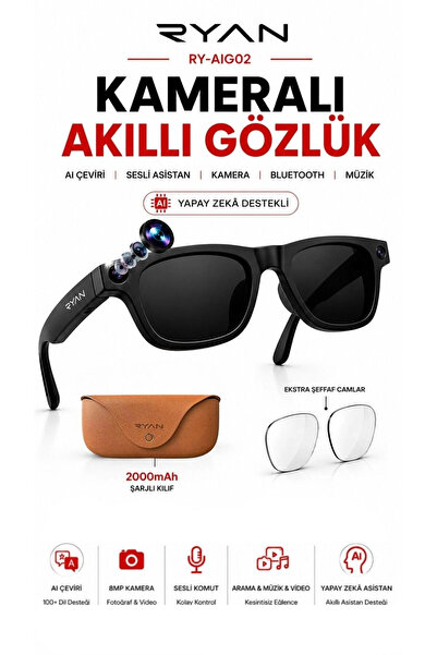 Ryan Yapay Zeka Destekli Kameralı Akıllı Güneş Gözlüğü 8MP Anlık Çeviri Bluet...