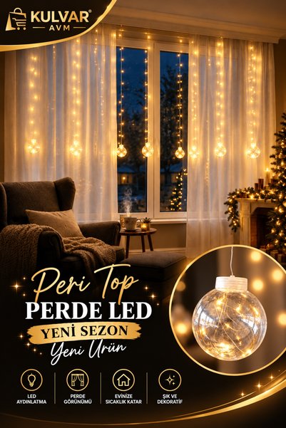 KULVARAVM Dekoratif Led Işıklı Top Perde Led Animasyonlu Küre Toplu Ampul Per...