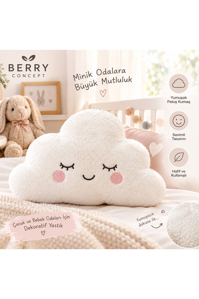 BERRY CONCEPT Sevimli Bulut Peluş Çocuk ve Bebek Odası Dekoratif Yastık