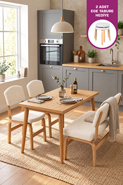 VİLİNZE Ege Sandalye Ve Bank Avanos Ahşap Mdf Mutfak Masası Takımı - 70x120 Cm