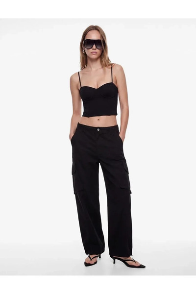 Koton Askılı Korse Crop Bluz 7WAL30047IK SİYAH