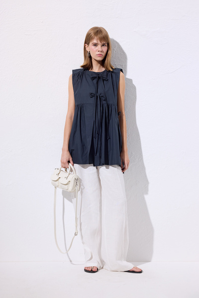 Manuka Lace-Up Detail Vest Navy Blue