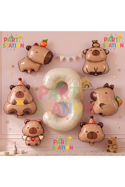 Parti Station Mini Capybara Balloon Themed 3Rd Birthday Balloon Set 7 Pieces