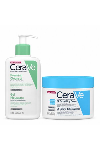 CeraVe مجموعة العناية بالوجه والجسم (غسول رغوي 236 مل + كريم مرطب 340 جرام)