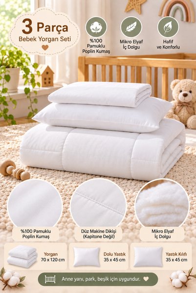 Yada Baby %100 Pamuklu Kumaştan Poplin Bebek & Yenidoğan & Çocuk Yorgan Yastı...