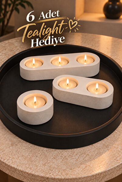 7Light Atelier 3'lü Dekoratif Mum Seti Tealight Mum Hediyeli