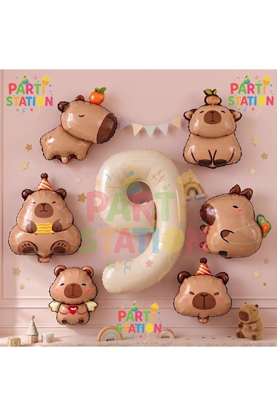Parti Station Mini Capybara Balloon Themed 9Th Birthday Balloon Set 7 Pieces