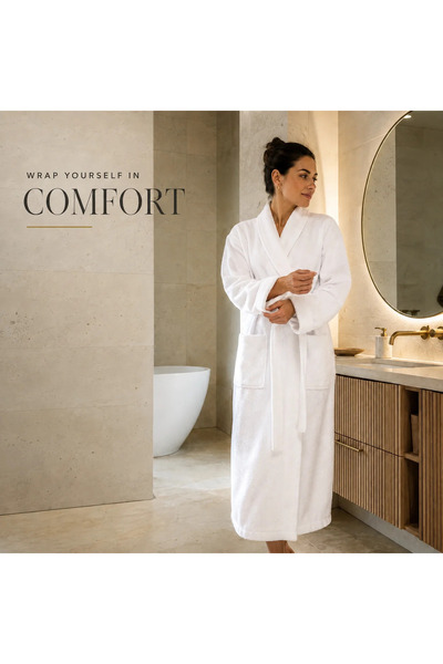 The Cotton Connection White Terry Cotton Bathrobe – Soft, Absorbent Luxury Sp...
