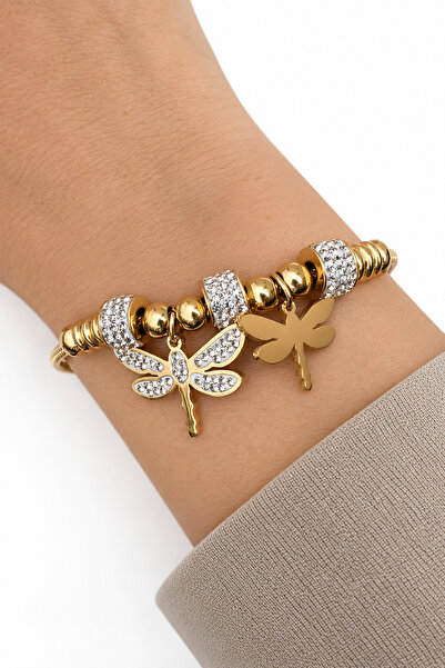 Leo'Stone Gold Color Dragonfly Figured Zircon Stone Women's Steel Bracelet Do...