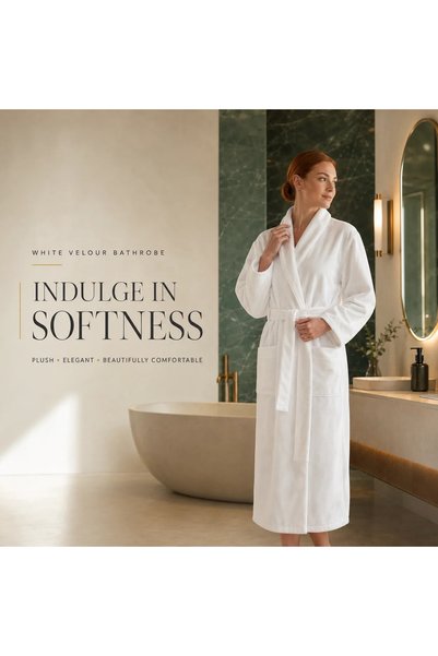 The Cotton Connection White Velour Cotton Bathrobe – Ultra Soft Plush Spa & H...