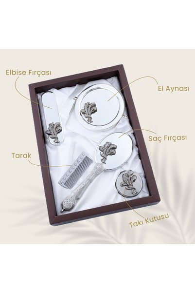Pierre Paris Tabletop Mirrored 5-Piece Real Comb Luxury Mirror Comb Bridal Bundle Set