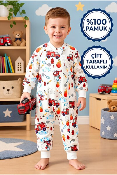 minikiti Elyafsız Organik Kışlık Uzun Kol Çift Kat %100 Pamuk Pazen İtfaiye C...