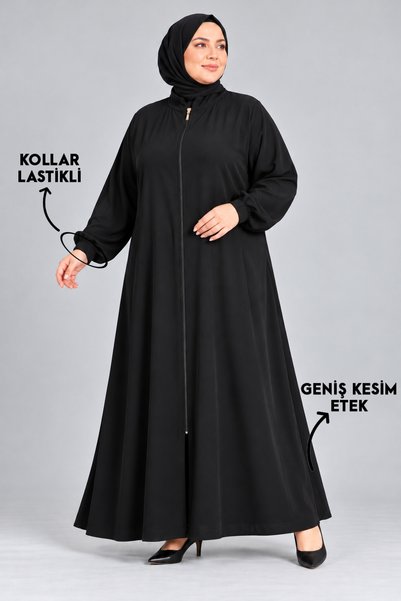 Şebnem KREP KUMAŞ BATTAL BEDEN GİZLİ CEPLİ FERMUARLI FERACE PARDESÜ