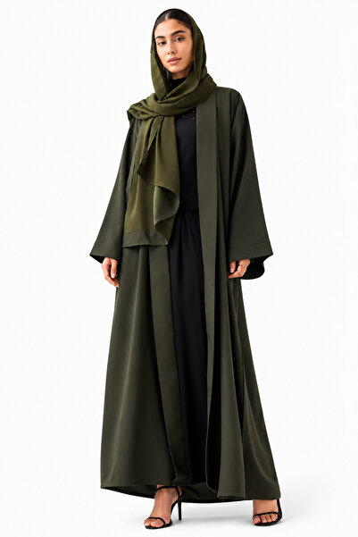 Azria Fashion عباءة كلاسيكية مفتوحة باللون الأخضر الزيتوني