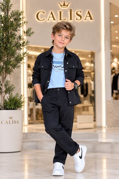CALİSA Boy's 3-Piece Pique Set Jacket T-Shirt Cargo Pants Stylish Sports Comb...