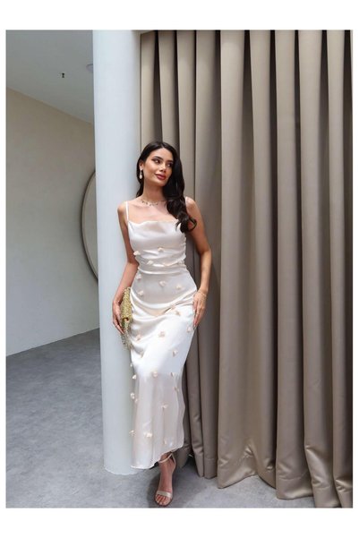 ESRAHELVACI Satin Dress with Floral Details