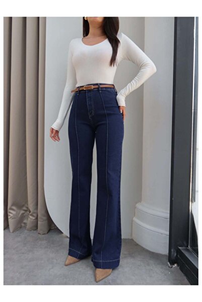 ESRAHELVACI High Waist Grass Stitched Belted Jeans
