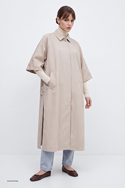 InStyle Poncho Model Half Sleeve Lined Stone Trench Coat