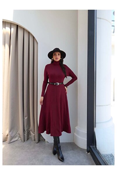 ESRAHELVACI High Collar Belted Long Knit Dress