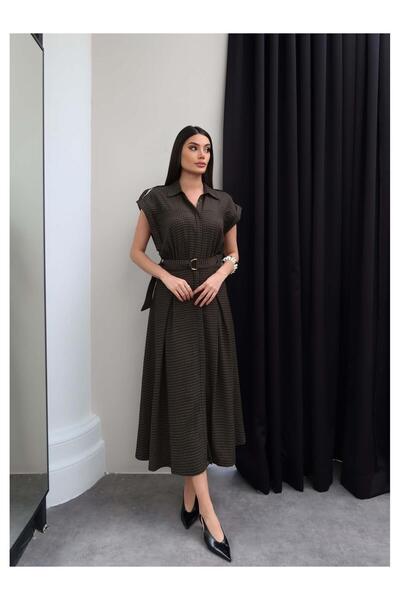 ESRAHELVACI Belted Plaid Long Shirt Dress