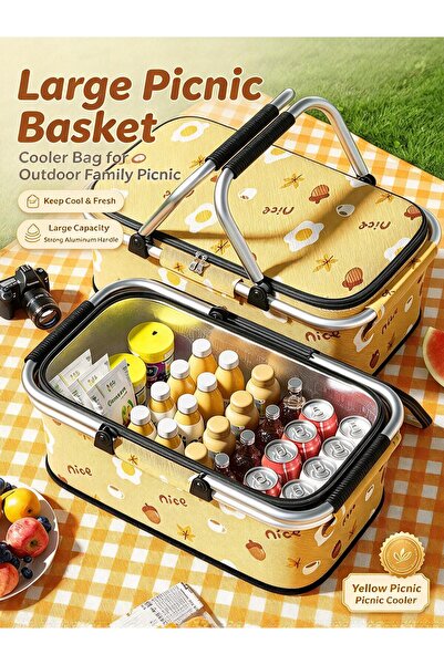Generic Foldable Insulated Picnic Basket (25L),Thermal Cooler Bag with Alumin...