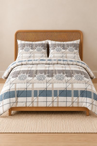 meressa home طقم غطاء لحاف مزدوج من القطن بنسبة 100% مع ملاءة مطاطية هندسية (مقاس 200x220 سم.)