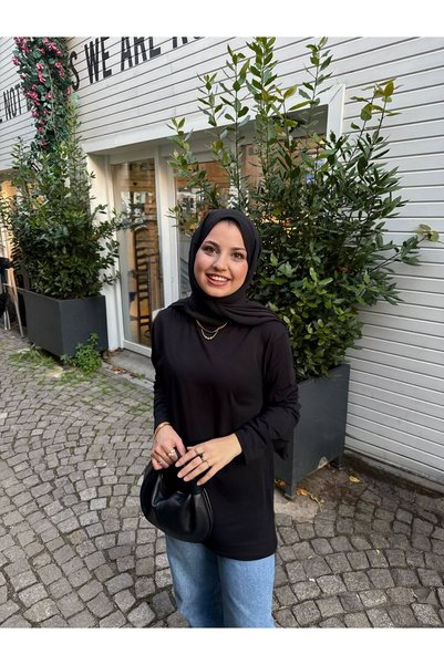 TUBİA Women's black basic long sleeve t-shirt