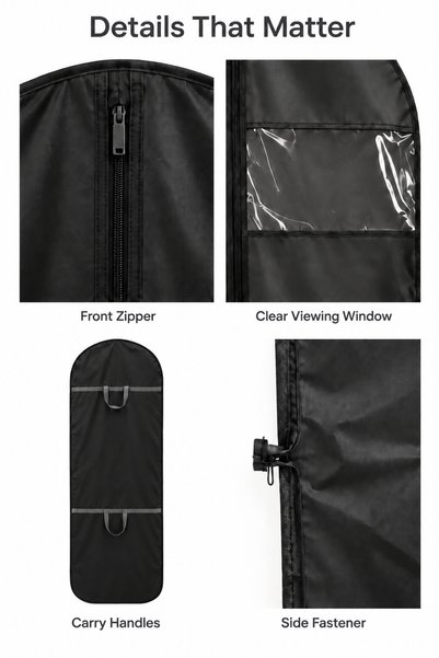 Grarey 2-Pack PEVA Extra-Long Garment Bags for Dresses, Coats & Suits, 180 × 60 cm Each, Clear Window, Full-Length Zipper, Foldable, Black