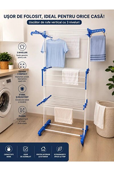 OEM Uscător de rufe 165.5×75×52cm, cu 3 niveluri metalice, capacitate de 50 k...