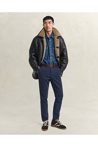 Gant Erkek Lacivert Slim Fit Casual Herringbone Pantolon