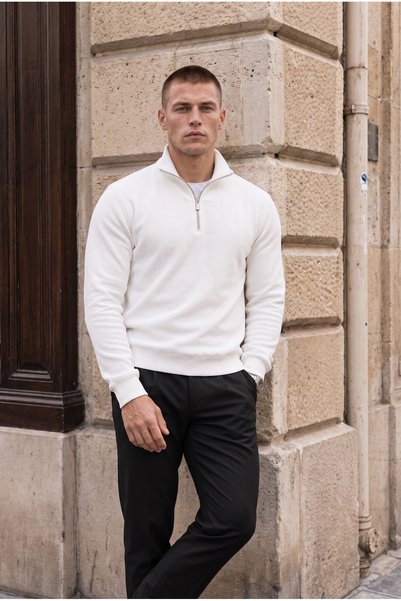 Valiberta Lars Selanik din material subțire Hanorac pentru bărbați din țesătură cu jumătate de fermoar tricou - Ecru