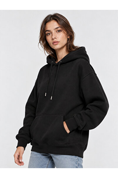POLYMOOD Hanorac cu glugă din bumbac pieptănat gros, cu interior din fleece, ...