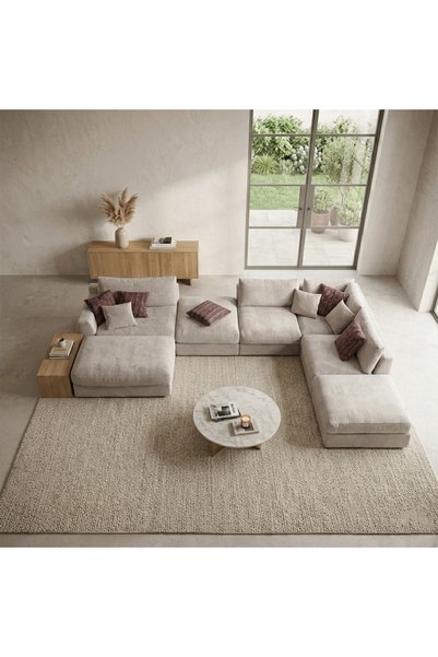 homejoyz | Off-White Corner Sofa with Soft Chanel Upholstery – 310×250×170 cm