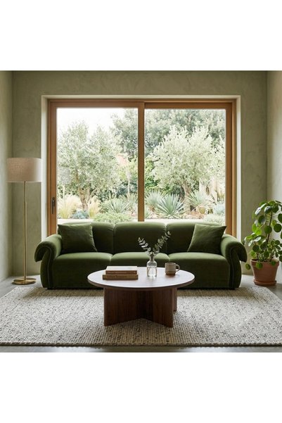 homejoyz Suede and Wood Velvet Sofa - Green - Elfa - 280X80X85 cm