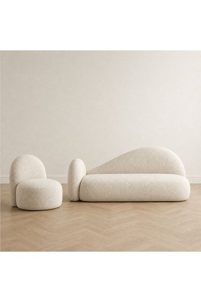 homejoyz طقم كنب بوكلية وخشب سويدي - اوف وايت - أرڤتا - 220x80x80 سم