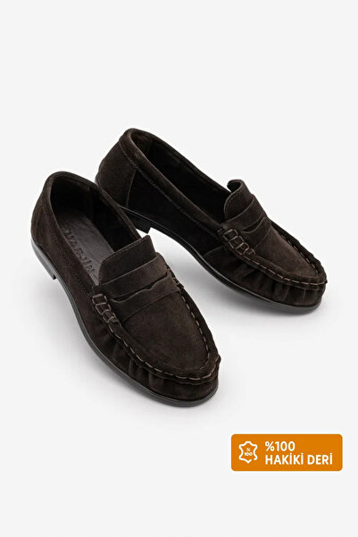 Marjin Damen-Loafer aus echtem Leder mit ovaler Zehenpartie, genäht, gerafft,...