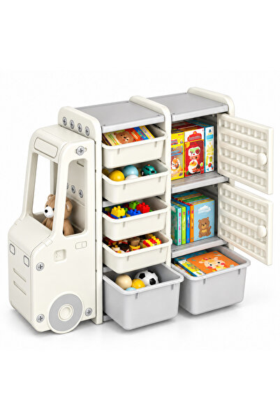 BuzzleB Organizator Jucarii cu 8 Sertare, Design Modern din HDPE, BPA Free, D...