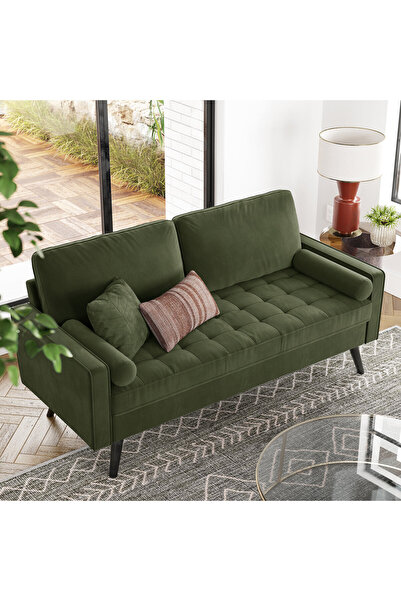 homejoyz أريكة من مخمل والخشب السويدي – 180×82×87 سم