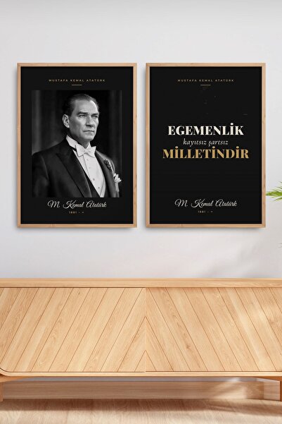 HOMEPACK Set de 2 tablouri înrămate cu portretul Ataturk și cu mesajul „Atatu...
