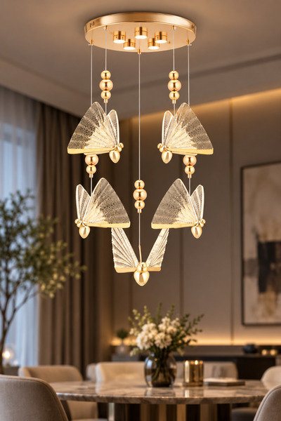 İstanbul Avize İstanbul Avize İpek 5'li Gold Ledli 3 Renk Modern Led Avize