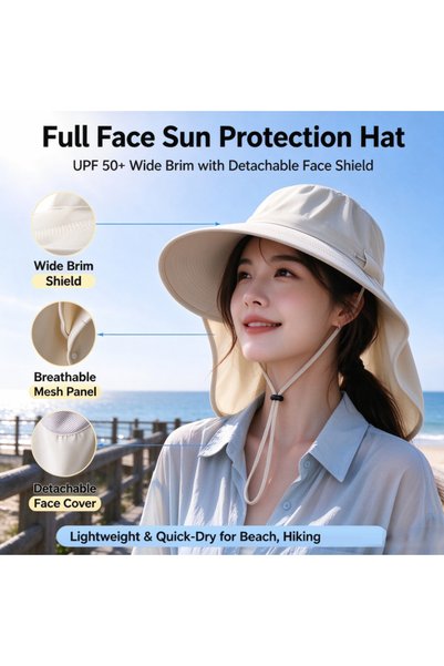 Boyue Women Summer Outdoor Sun Hat, All-Round Sun Protection Hat with Neck Fl...