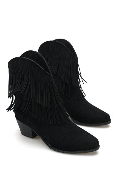 MODAADAM Women's Pesus Tassel Detail Short Heels Black Suede K - Black